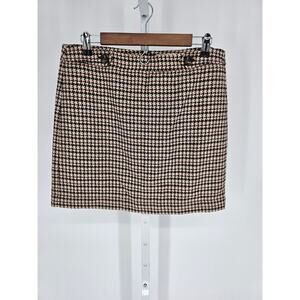 Ann Taylor LOFT Women's Pink Brown Zip Closer Preppy Skirt Size 12P Houndstooth